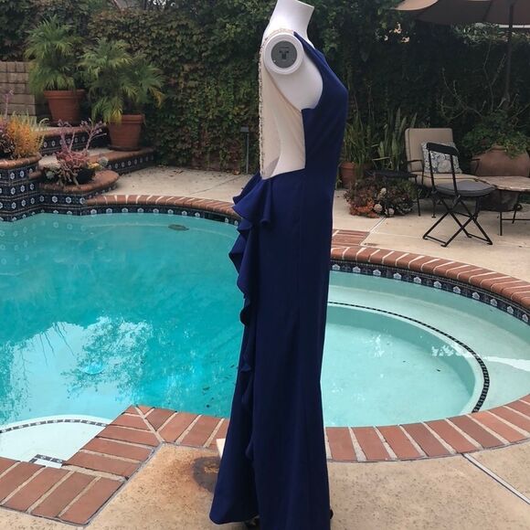 Sequin Hearts Beaded Ruffle Back Scuba Gown Sz 9 - Picture 3 of 8